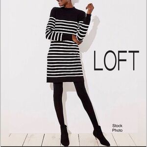 LOFT Black White Stripes Sweater Dress Long Sleeve Tunic (SP)